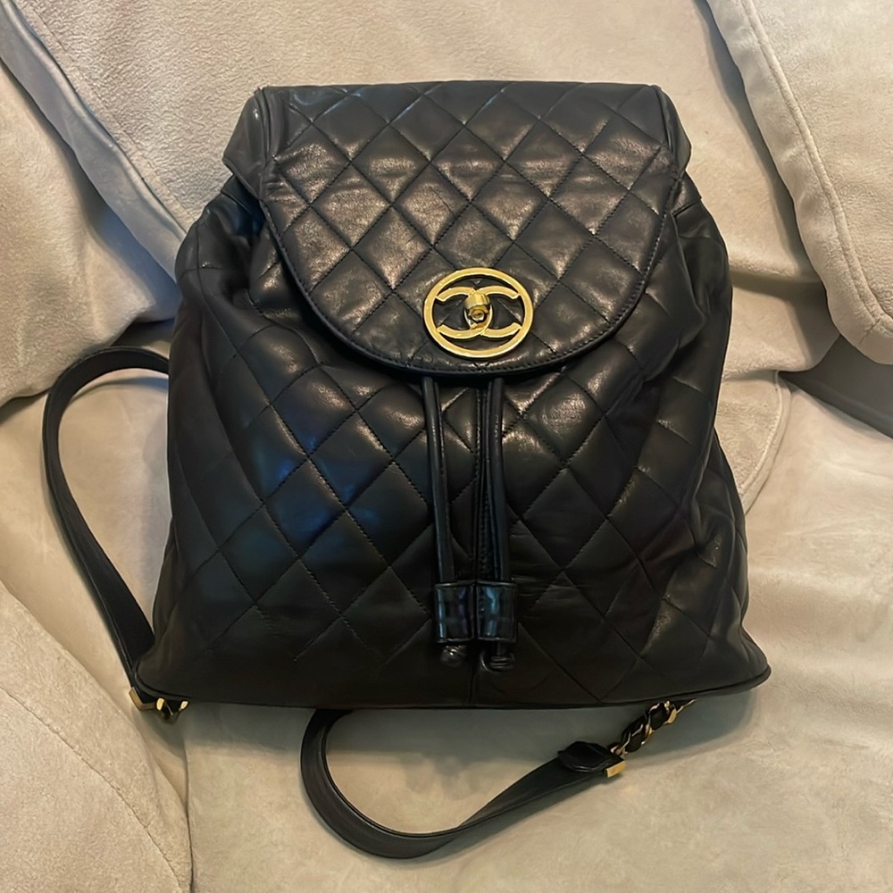 Chanel Black Quilted Vintage Flap closure Backpack